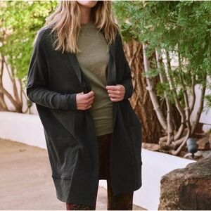 Pact Womens XS S Organic‎ Cotton Open Front Cardigan Sweater Charcoal Gray
